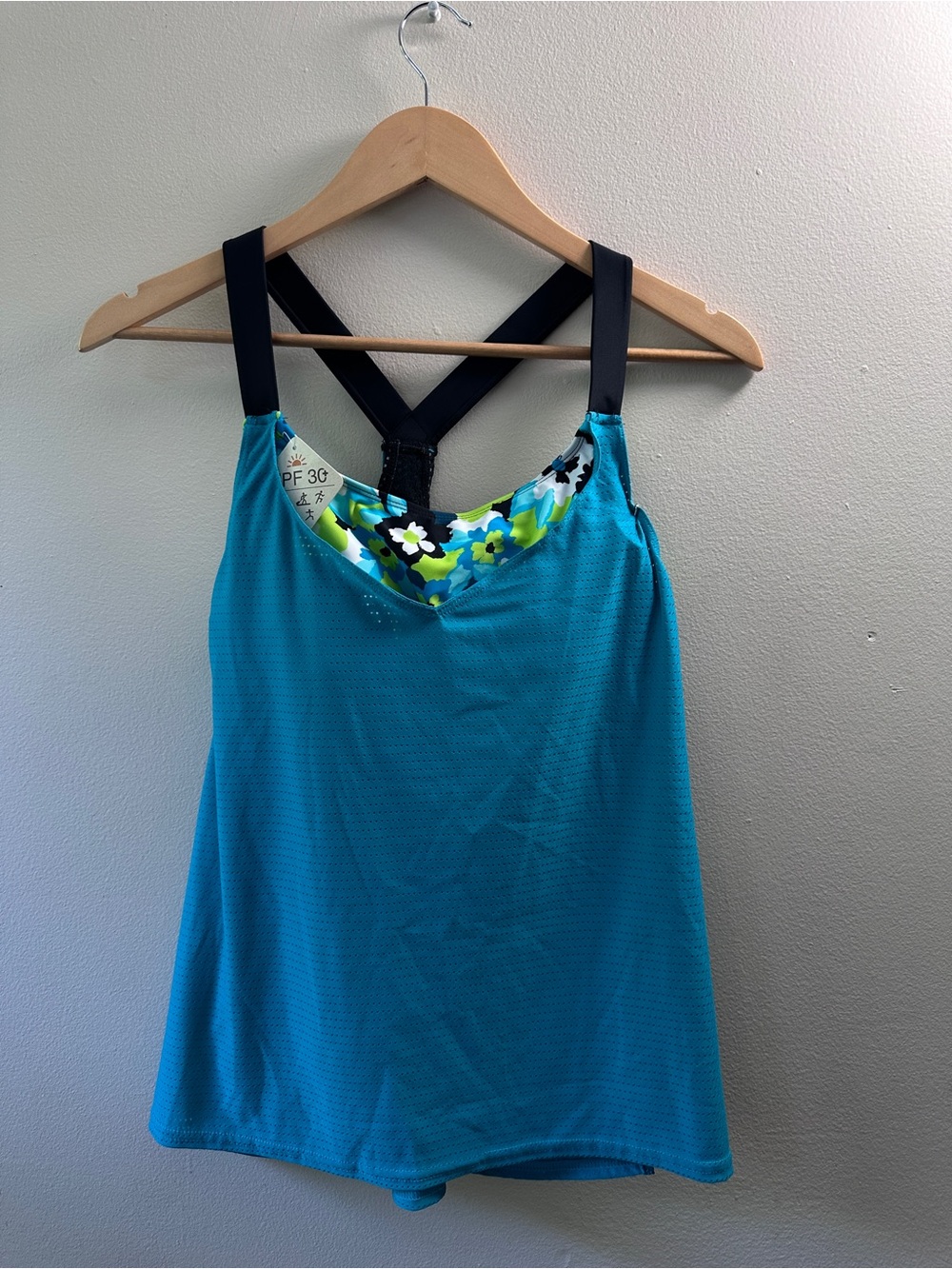 ZeroXposur Women's‎ 2-in-1 Tankini Swim Top Teal Floral Built-in Sports Bra XS